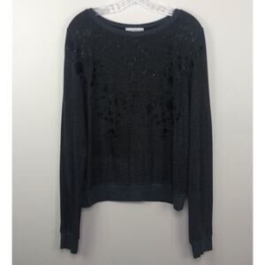 Wildfox Black Sparkle Leopard Animal Print Long Sleeve Sweatshirt Top Size XS